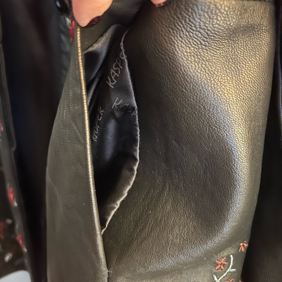 Leather & embroidered Kasper Dress Coat Small - Picture 5 of 9